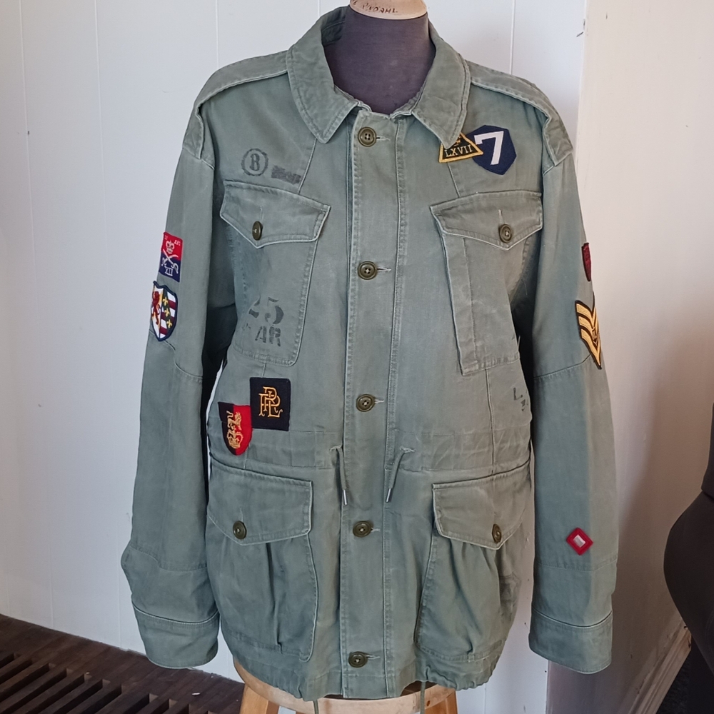 Polo Ralph Lauren Painted Logo Cotton Military Field Jacket- Men's XL Tall TG - Picture 2 of 11
